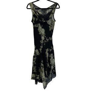 Connected Apparel Y2K Dress Beaded Floral Sheer Size M Black Green Forest Fairy